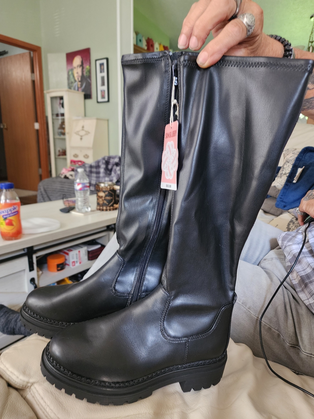 Sam & Libby Black Faux Leather Tall Boots with Side Zip